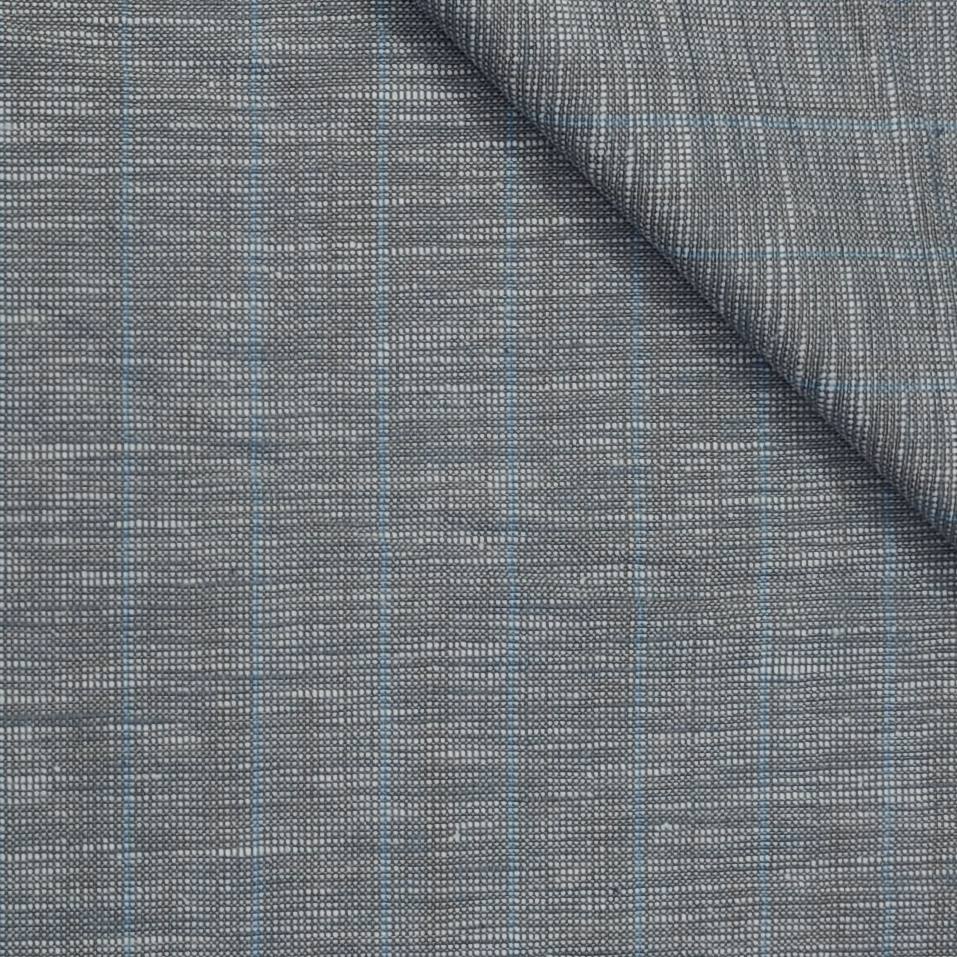 Trouser Fabric Raymond Poly Cotton Linen Look Broad Lining  Colour Blue N Grey