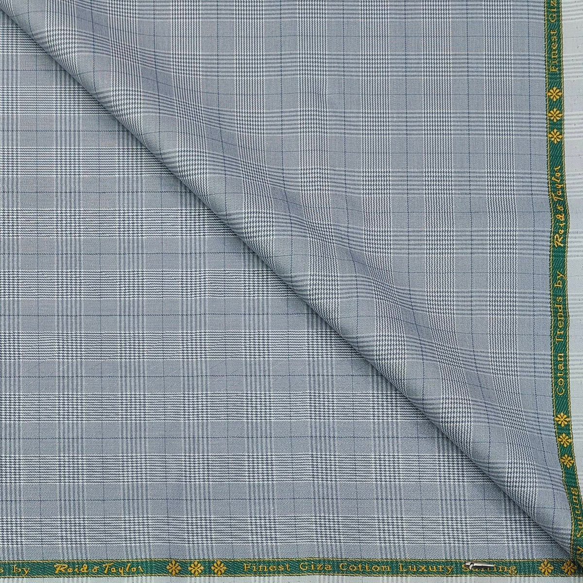 Trouser Fabric Reid & Taylor Super Fine Giza Cotton Mild Check Color Greyish Blue