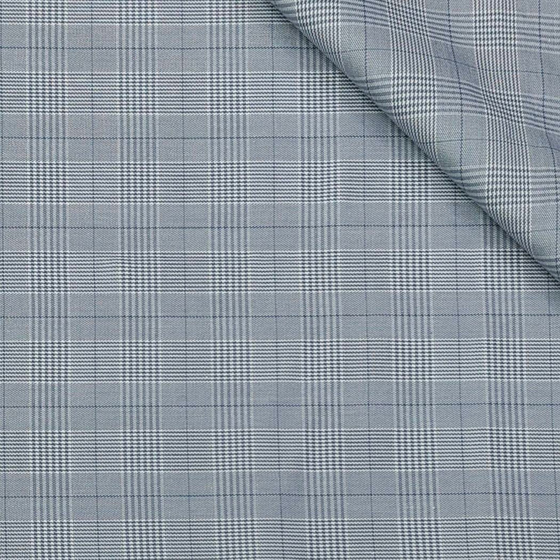 Trouser Fabric Reid & Taylor Super Fine Giza Cotton Mild Check Color Greyish Blue