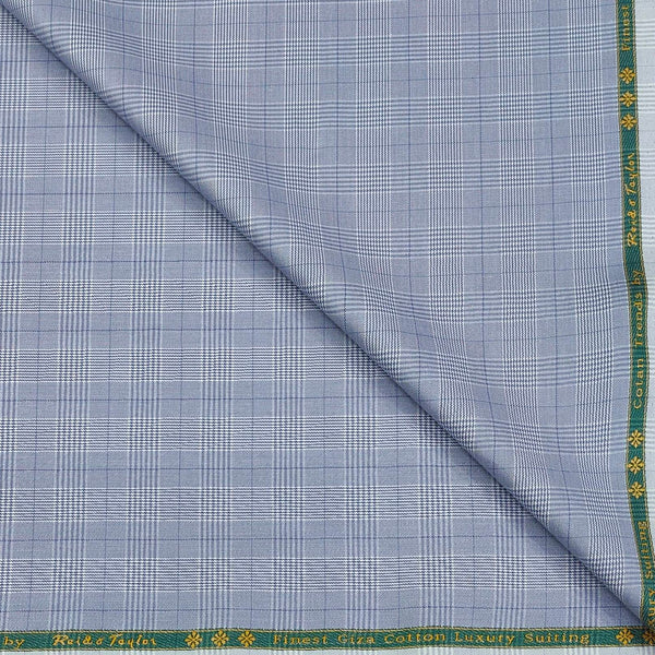 Trouser Fabric Reid & Taylor Super Fine Giza Cotton Mild Check Color Light Blue