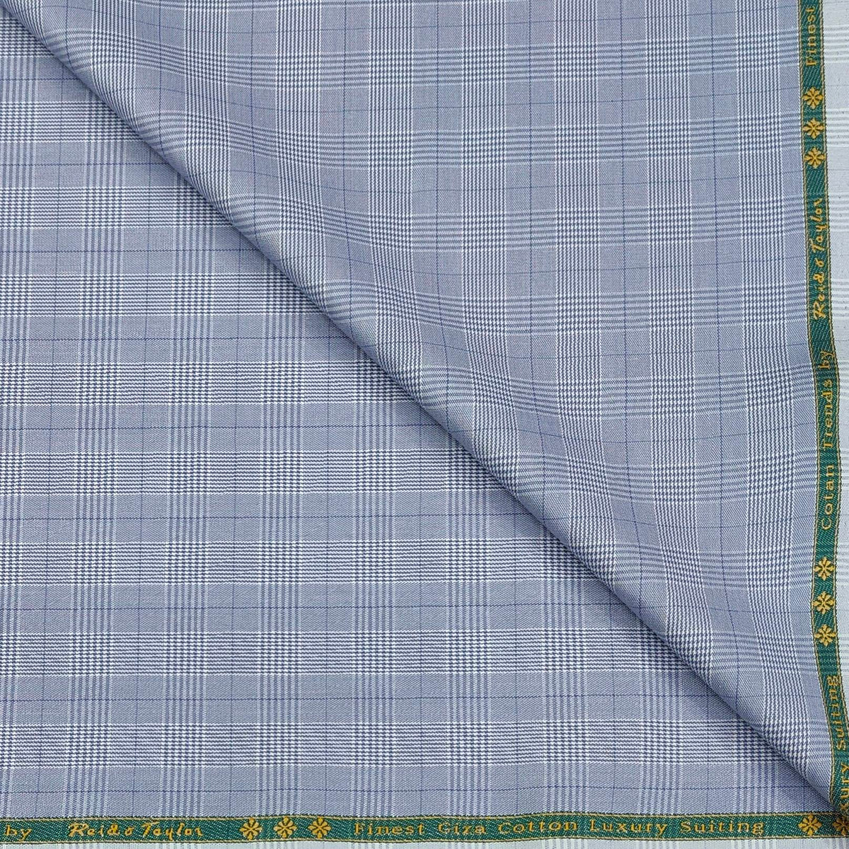 Trouser Fabric Reid & Taylor Super Fine Giza Cotton Mild Check Color Light Blue