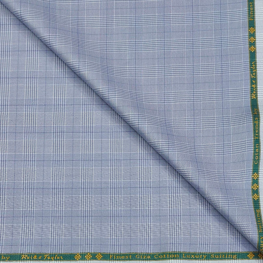 Trouser Fabric Reid & Taylor Super Fine Giza Cotton Mild Check Color Light Blue