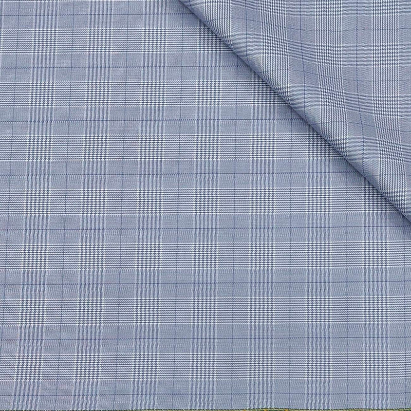Trouser Fabric Reid & Taylor Super Fine Giza Cotton Mild Check Color Light Blue