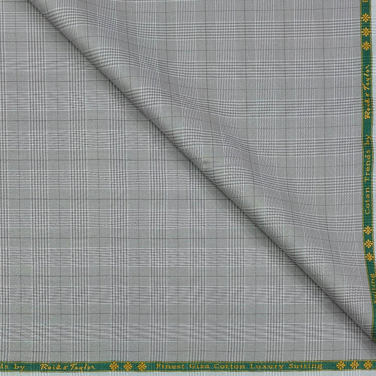 Trouser Fabric Reid & Taylor Super Fine Giza Cotton Mild Check Color Zinc Grey