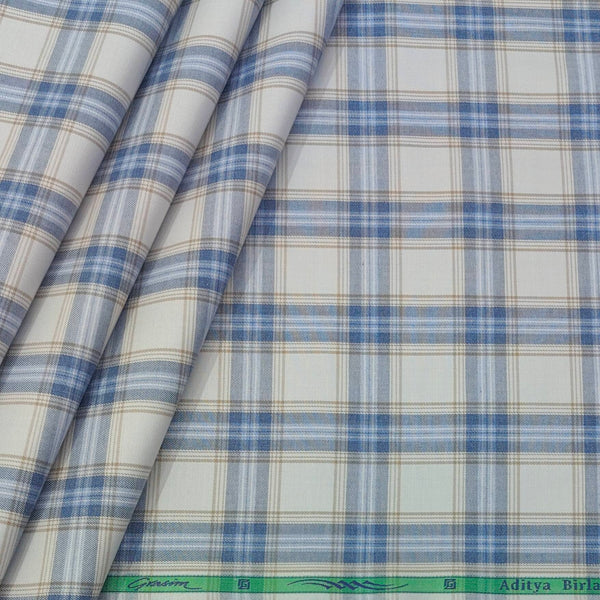 Shirt Fabric Grasim 100% Cotton Broad Check Colour Grey N Blue