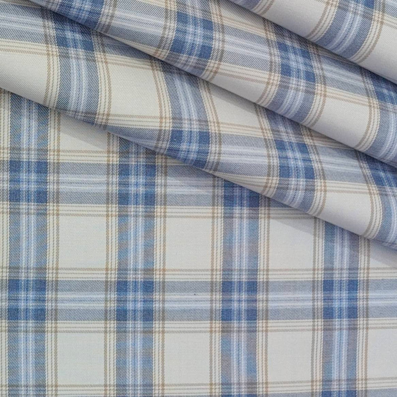 Shirt Fabric Grasim 100% Cotton Broad Check Colour Grey N Blue