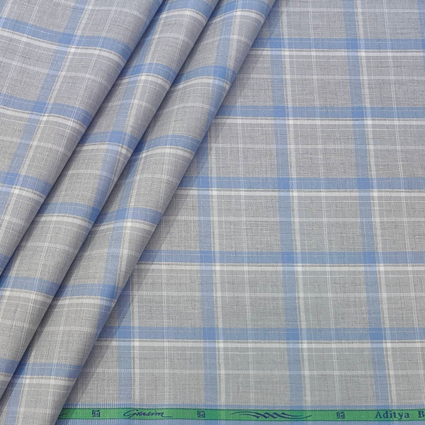 Shirt Fabric Grasim 100% Cotton Broad Check Colour Grey N Blue