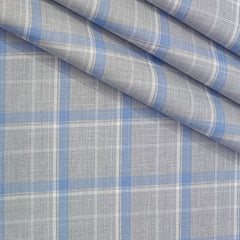 Shirt Fabric Grasim 100% Cotton Broad Check Colour Grey N Blue