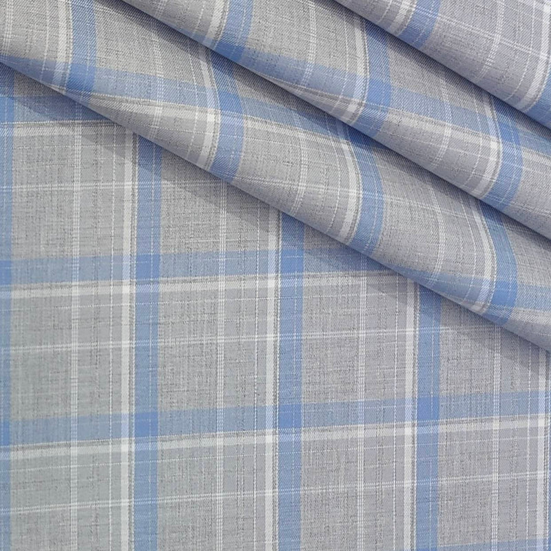 Shirt Fabric Grasim 100% Cotton Broad Check Colour Grey N Blue