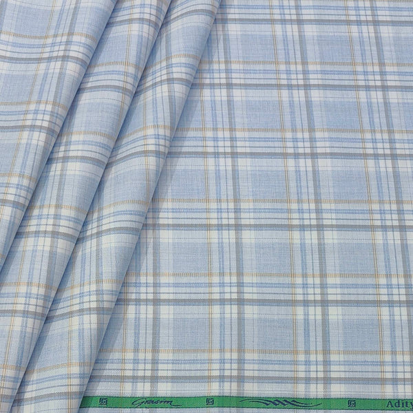 Shirt Fabric Grasim 100% Cotton Broad Check Colour Light Blue