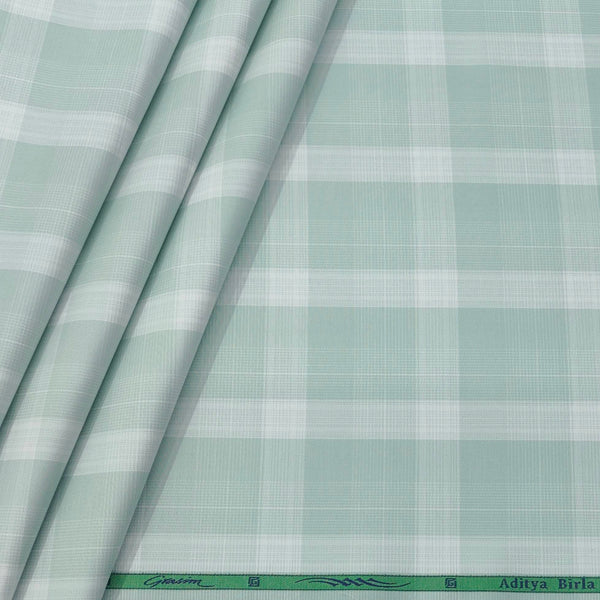 Shirt Fabric Grasim 100% Cotton Broad Check Colour Mint Green