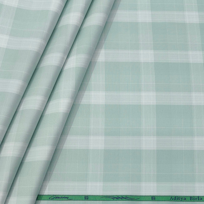 Shirt Fabric Grasim 100% Cotton Broad Check Colour Mint Green