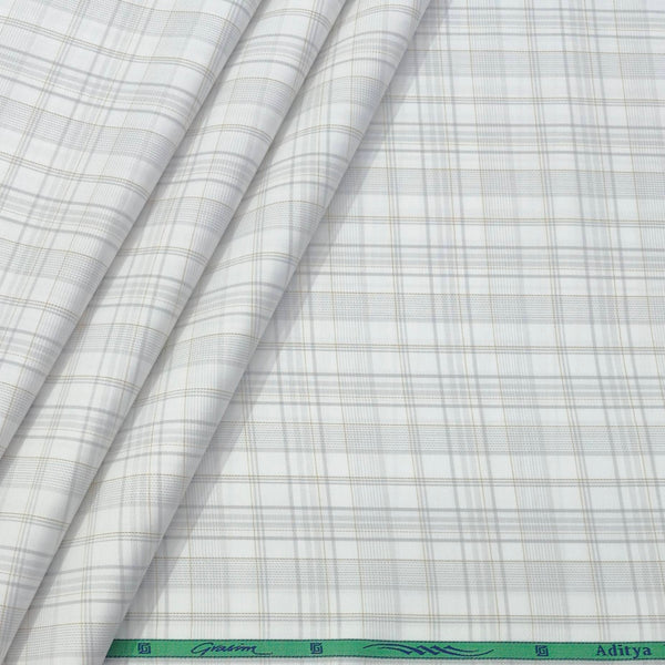 Shirt Fabric Grasim 100% Cotton Check Colour Brown N Off White