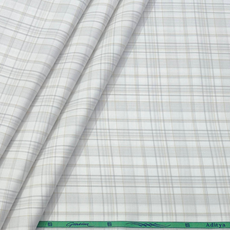 Shirt Fabric Grasim 100% Cotton Check Colour Brown N Off White