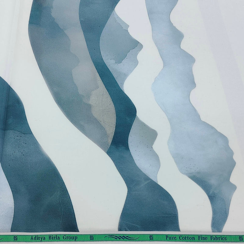 Shirt Fabric Grasim 100% Cotton Designer Digital Print Colour Blue N White