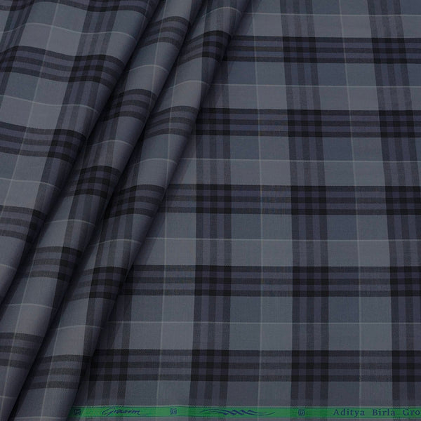 Shirt Fabric Grasim 100% Cotton Broad Check Colour Grey N Black
