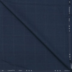 Trouser Fabric Canetti Italy Luxury Stretchable Poly Viscose Broad Check Colour Blue