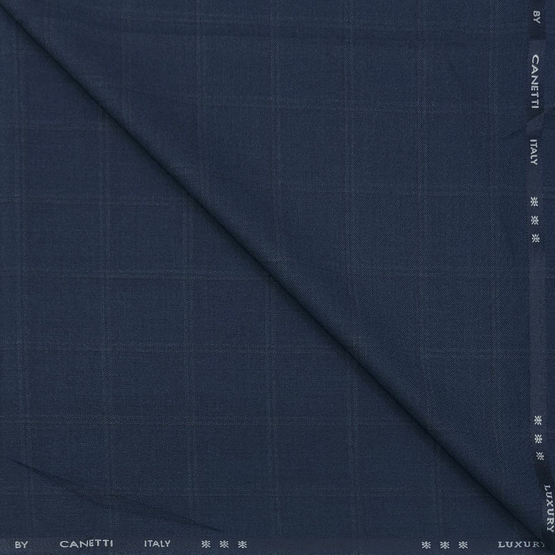 Trouser Fabric Canetti Italy Luxury Stretchable Poly Viscose Broad Check Colour Blue