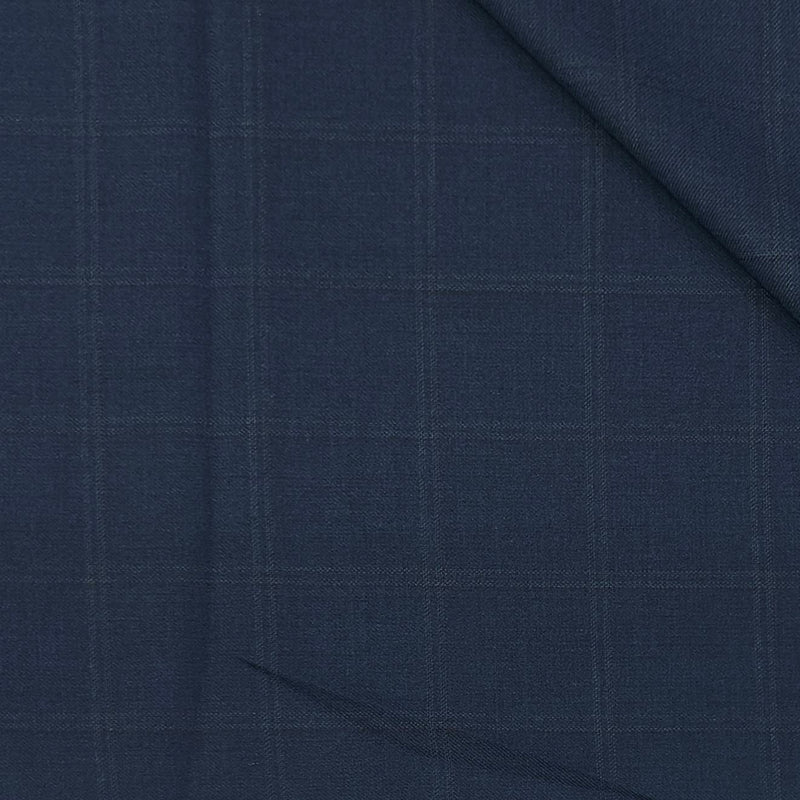 Trouser Fabric Canetti Italy Luxury Stretchable Poly Viscose Broad Check Colour Blue