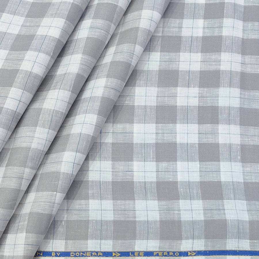 Shirt Fabric Donear 60Lea 100%Linen Broad Check Colour Grey N White