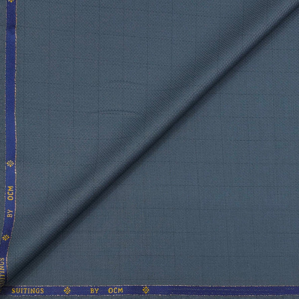 Trouser Fabric OCM Super 130s Wool Blended Check Colour Glaucous Blue