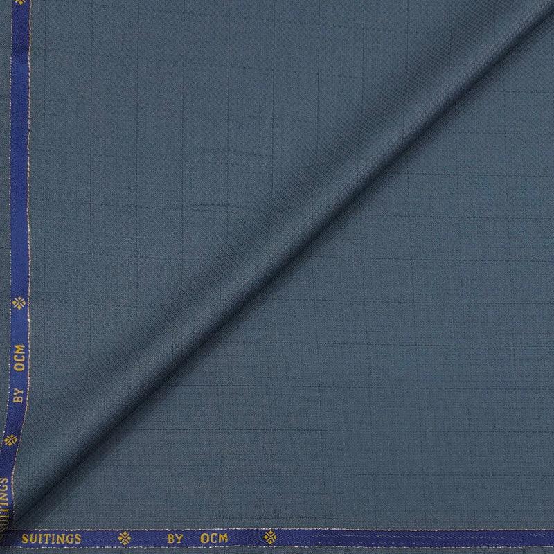 Trouser Fabric OCM Super 130s Wool Blended Check Colour Glaucous Blue