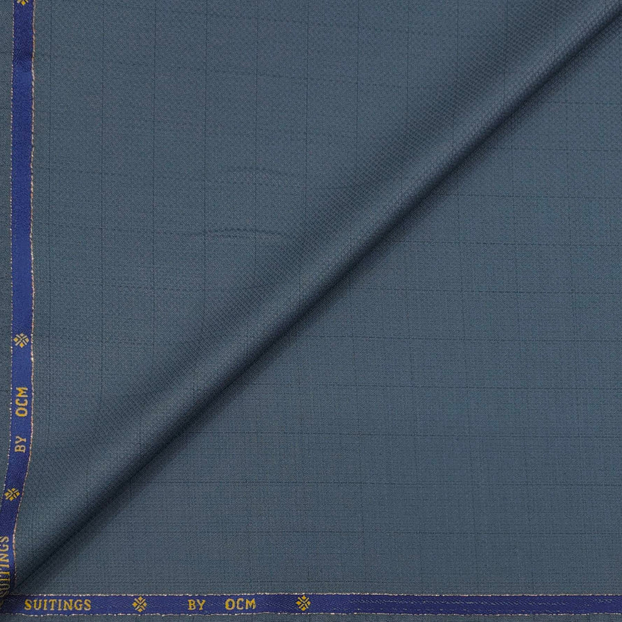 Trouser Fabric OCM Super 130s Wool Blended Check Colour Glaucous Blue