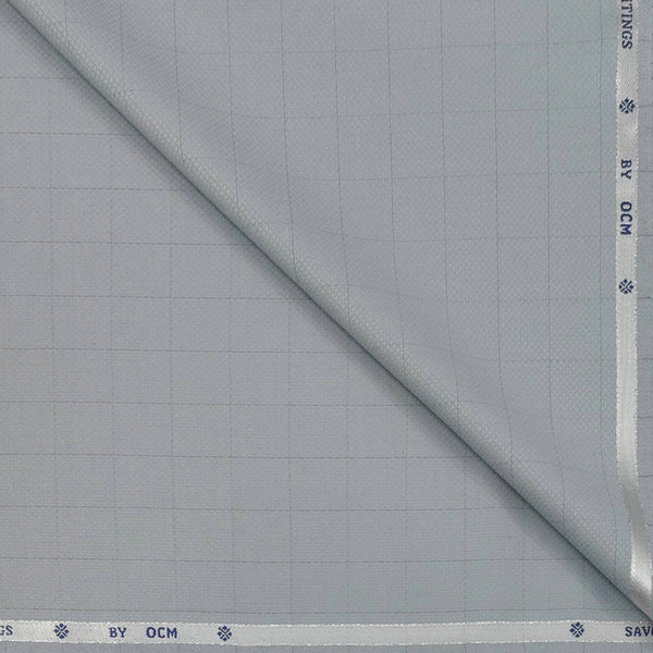 Trouser Fabric OCM Super 130s Wool Blended Check Colour Silver