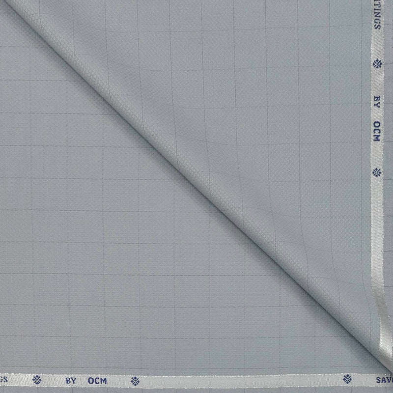 Trouser Fabric OCM Super 130s Wool Blended Check Colour Silver
