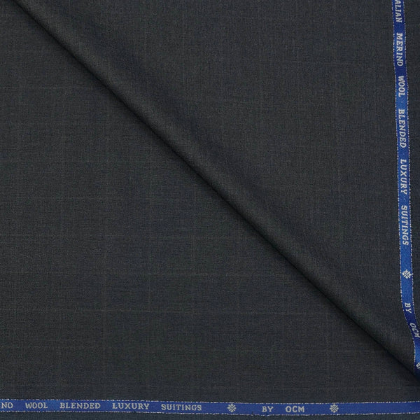 Trouser Fabric OCM Super 130s Wool Blended Broad Check Colour Steel Grey
