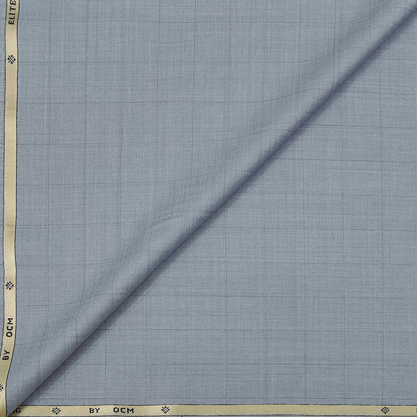 Trouser Fabric OCM Super 130s Wool Blended Broad Check Colour Water Blue