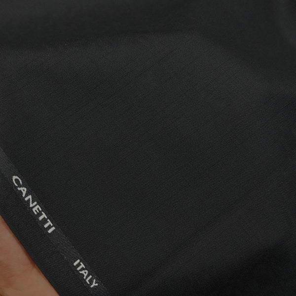 Trouser Fabric Canetti Italy Luxury Stretchable Poly Viscose Mix Check Colour Black