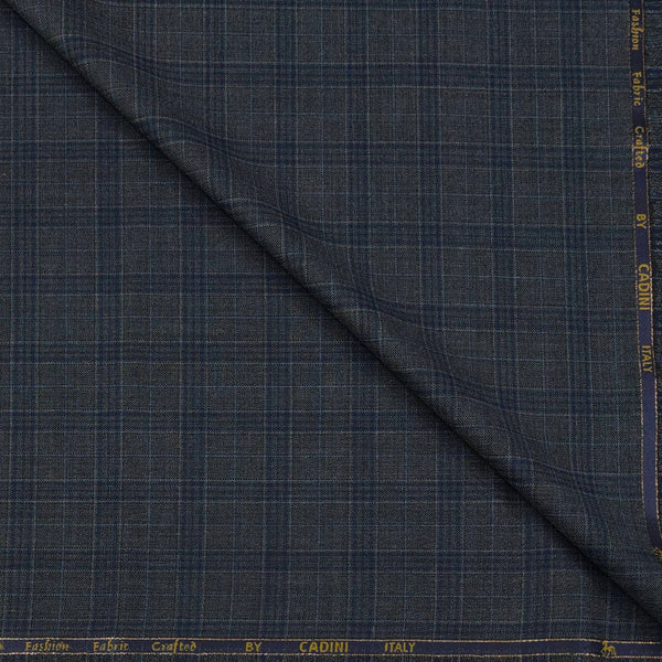 Trouser Fabric Canetti Italy Luxury 110s Wool Blended Check Colour Blue N Grey