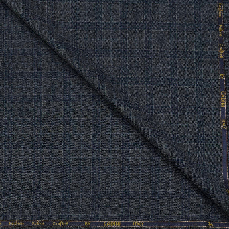 Trouser Fabric Canetti Italy Luxury 110s Wool Blended Check Colour Blue N Grey