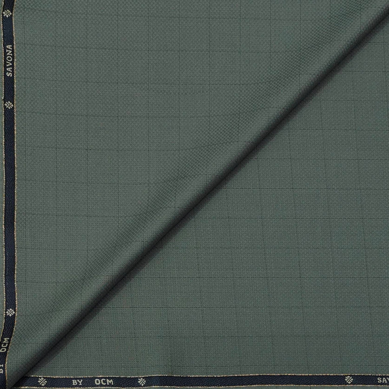 Trouser Fabric OCM Super 130s Wool Blended Check Colour Sage Green