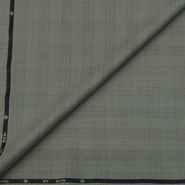 Trouser Fabric OCM Super 130s Wool Blended Broad Check Colour Faded Green