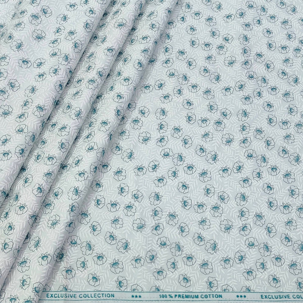 Shirt Fabric ManTire Giza Cotton Printed Colour Firozi