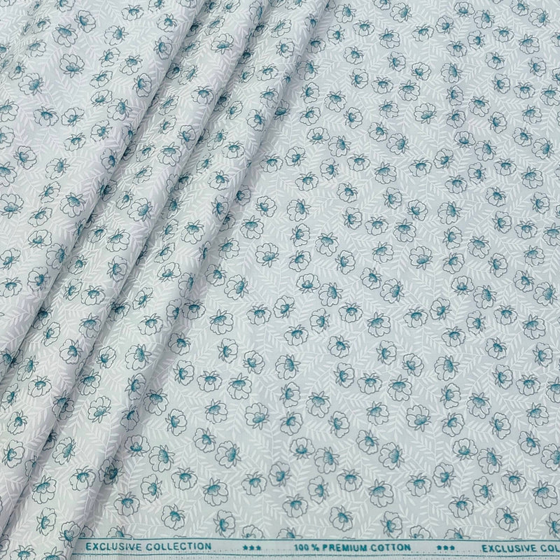 Shirt Fabric ManTire Giza Cotton Printed Colour Firozi