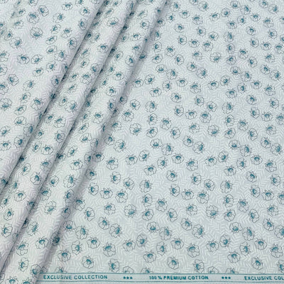 Shirt Fabric ManTire Giza Cotton Printed Colour Firozi