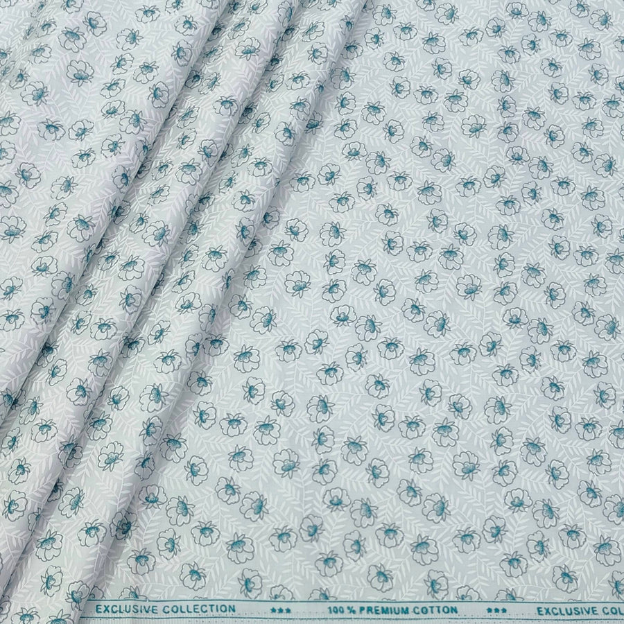 Shirt Fabric ManTire Giza Cotton Printed Colour Firozi