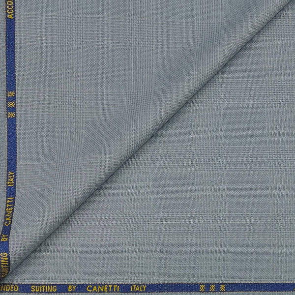 Trouser Fabric Canetti Italy Luxury 100s Wool Blended Mild Check Colour Silver Grey