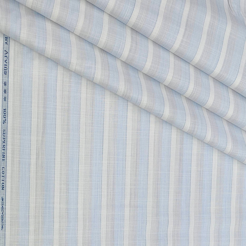 Shirt Fabric Arvind 100% Pure Cotton Patta Lining Colour Blue N White