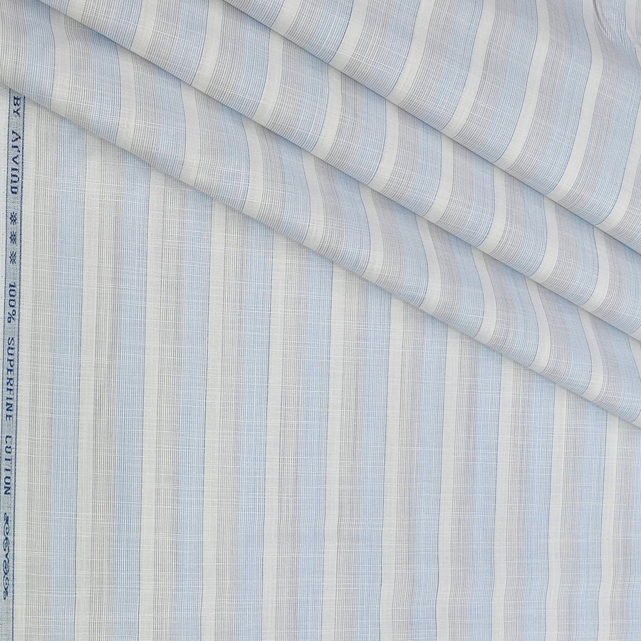 Shirt Fabric Arvind 100% Pure Cotton Patta Lining Colour Blue N White