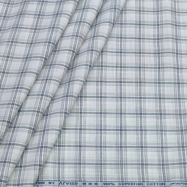 Shirt Fabric Arvind 100% Pure Cotton Broad Check Colour Grey N White