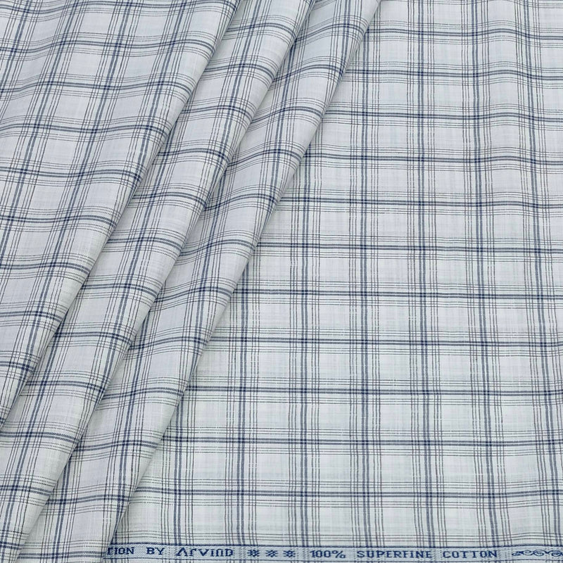 Shirt Fabric Arvind 100% Pure Cotton Broad Check Colour Grey N White