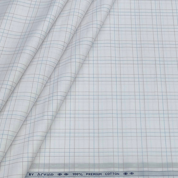 Shirt Fabric Arvind 100% Pure Cotton Broad Check Colour Brown N White