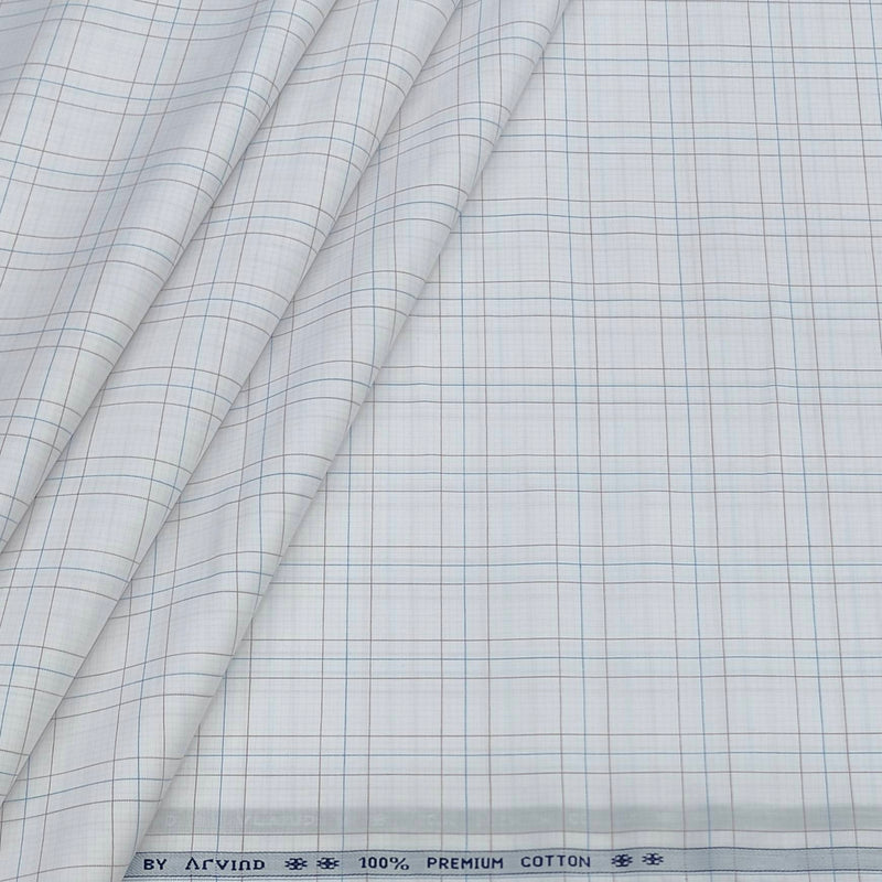 Shirt Fabric Arvind 100% Pure Cotton Broad Check Colour Brown N White
