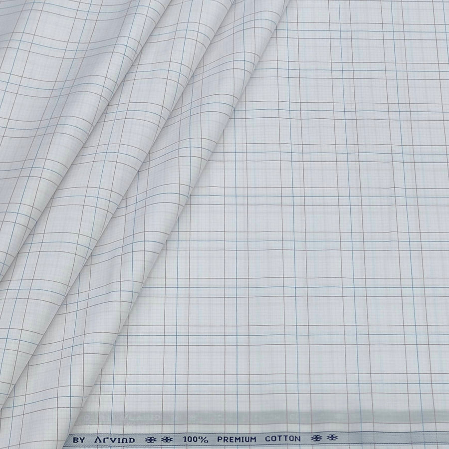 Shirt Fabric Arvind 100% Pure Cotton Broad Check Colour Brown N White