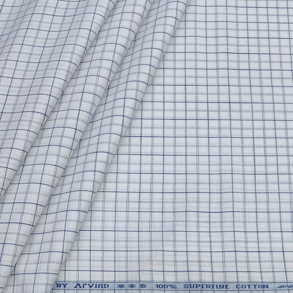 Shirt Fabric Arvind 100% Pure Cotton Check Colour Dark Blue N White