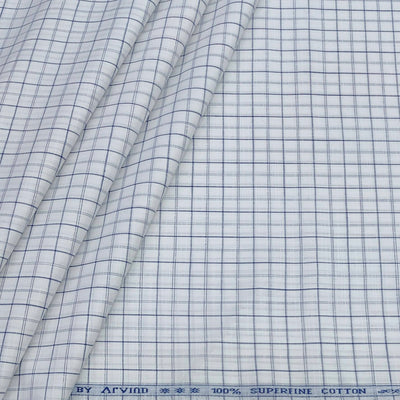 Shirt Fabric Arvind 100% Pure Cotton Check Colour Dark Blue N White